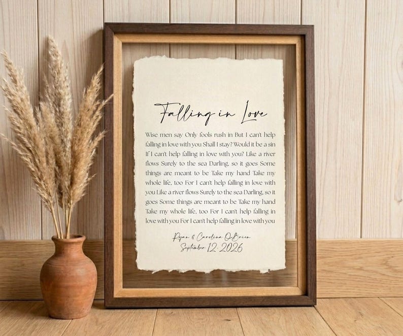 wedding song lyrics, framed song lyrics, cotton anniversary gift, first dance song, song lyric wall art, personalized song art, custom song print, 1st anniversary gift, paper anniversary, wedding gift unique, first anniversary gift for him, song lyric gift, cotton paper print