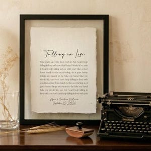wedding song lyrics, framed song lyrics, cotton anniversary gift, first dance song, song lyric wall art, personalized song art, custom song print, 1st anniversary gift, paper anniversary, wedding gift unique, first anniversary gift for him, song lyric gift, cotton paper print