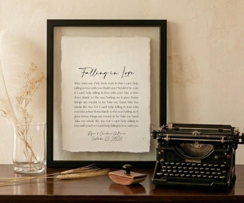 wedding song lyrics, framed song lyrics, cotton anniversary gift, first dance song, song lyric wall art, personalized song art, custom song print, 1st anniversary gift, paper anniversary, wedding gift unique, first anniversary gift for him, song lyric gift, cotton paper print