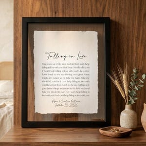 wedding song lyrics, framed song lyrics, cotton anniversary gift, first dance song, song lyric wall art, personalized song art, custom song print, 1st anniversary gift, paper anniversary, wedding gift unique, first anniversary gift for him, song lyric gift, cotton paper print