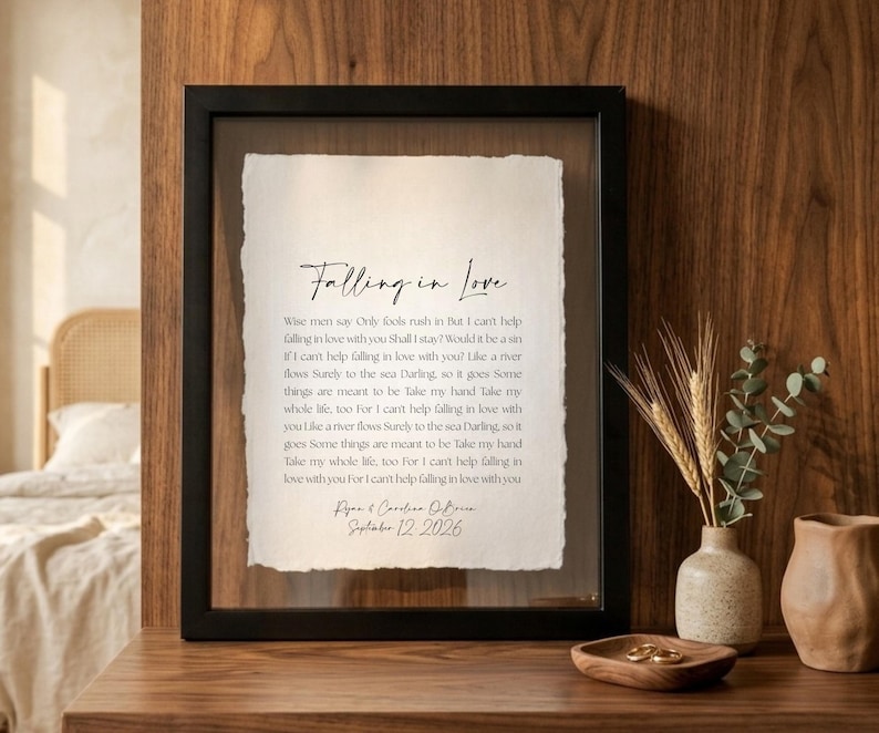 wedding song lyrics, framed song lyrics, cotton anniversary gift, first dance song, song lyric wall art, personalized song art, custom song print, 1st anniversary gift, paper anniversary, wedding gift unique, first anniversary gift for him, song lyric gift, cotton paper print