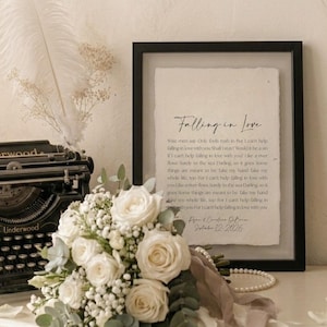 wedding song lyrics, framed song lyrics, cotton anniversary gift, first dance song, song lyric wall art, personalized song art, custom song print, 1st anniversary gift, paper anniversary, wedding gift unique, first anniversary gift for him, song lyric gift, cotton paper print