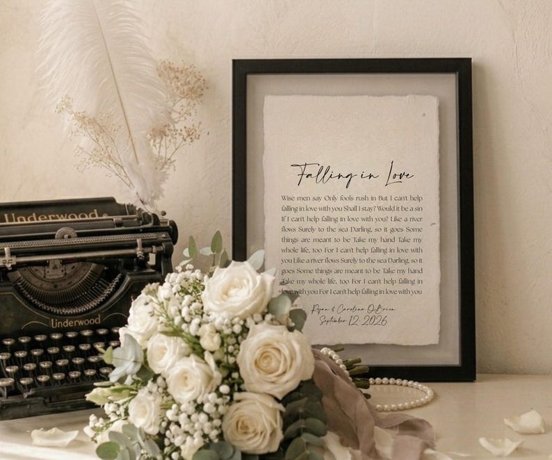 wedding song lyrics, framed song lyrics, cotton anniversary gift, first dance song, song lyric wall art, personalized song art, custom song print, 1st anniversary gift, paper anniversary, wedding gift unique, first anniversary gift for him, song lyric gift, cotton paper print