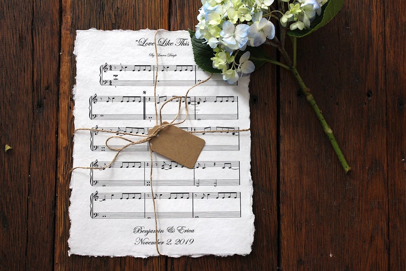 Anniversary Sheet Music Art, 100% Cotton Fiber Print, 2nd Anniversary Gift, Personalized Anniversary Gift for Men, Second Anniversary Cotton image 2