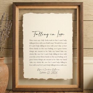 wedding song lyrics, framed song lyrics, cotton anniversary gift, first dance song, song lyric wall art, personalized song art, custom song print, 1st anniversary gift, paper anniversary, wedding gift unique, first anniversary gift for him, song lyric gift, cotton paper print