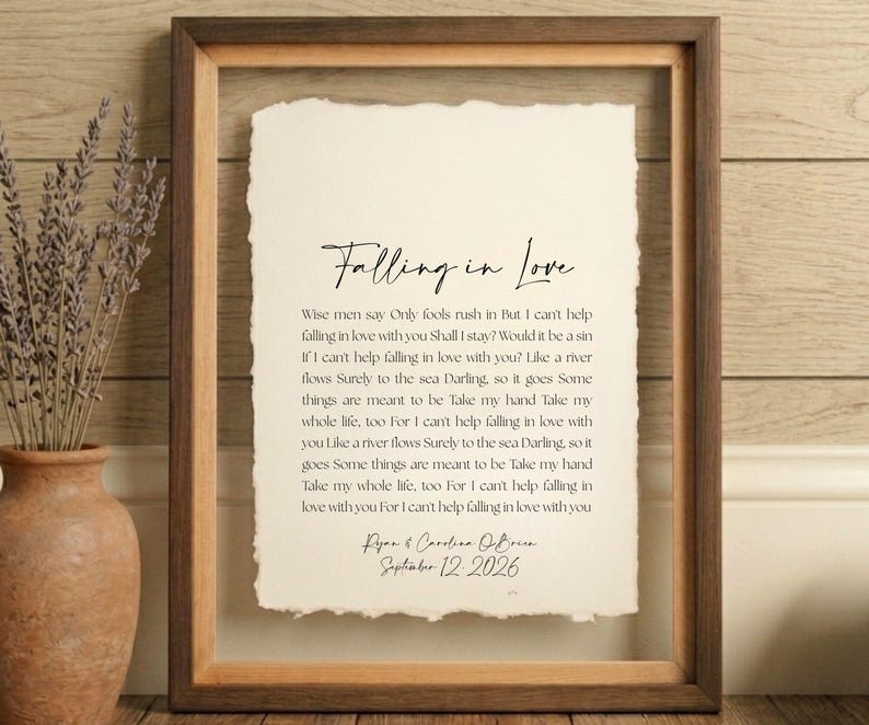wedding song lyrics, framed song lyrics, cotton anniversary gift, first dance song, song lyric wall art, personalized song art, custom song print, 1st anniversary gift, paper anniversary, wedding gift unique, first anniversary gift for him, song lyric gift, cotton paper print