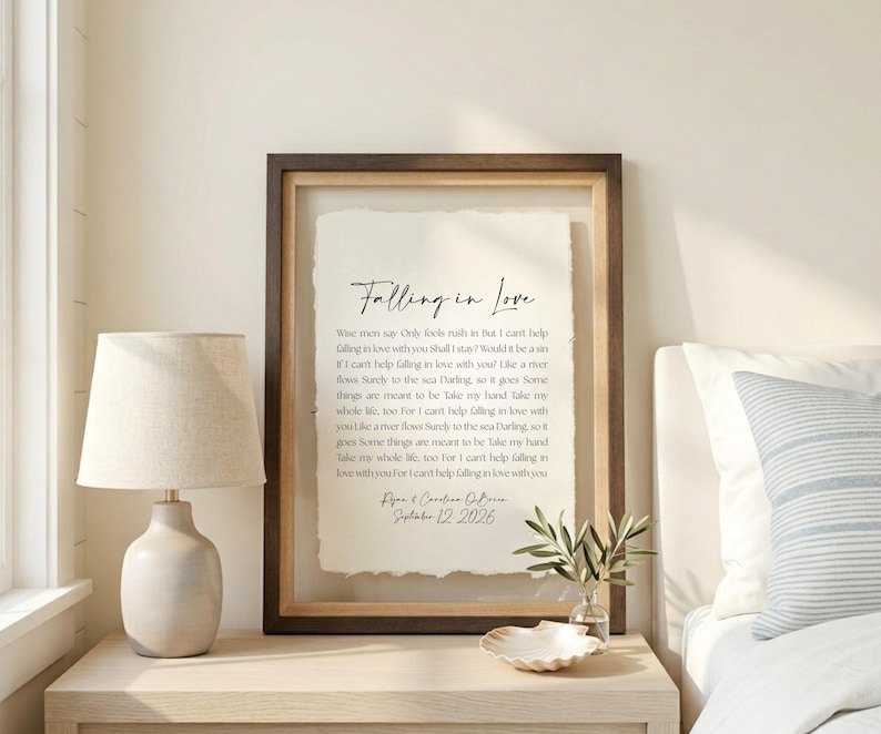 wedding song lyrics, framed song lyrics, cotton anniversary gift, first dance song, song lyric wall art, personalized song art, custom song print, 1st anniversary gift, paper anniversary, wedding gift unique, first anniversary gift for him, song lyric gift, cotton paper print