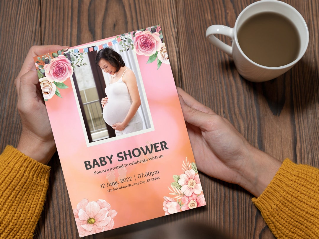 Printable Baby Shower Invitation Card Template, Baby Shower Digital