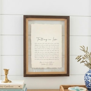 wedding song lyrics, framed song lyrics, cotton anniversary gift, first dance song, song lyric wall art, personalized song art, custom song print, 1st anniversary gift, paper anniversary, wedding gift unique, first anniversary gift for him, song lyric gift, cotton paper print