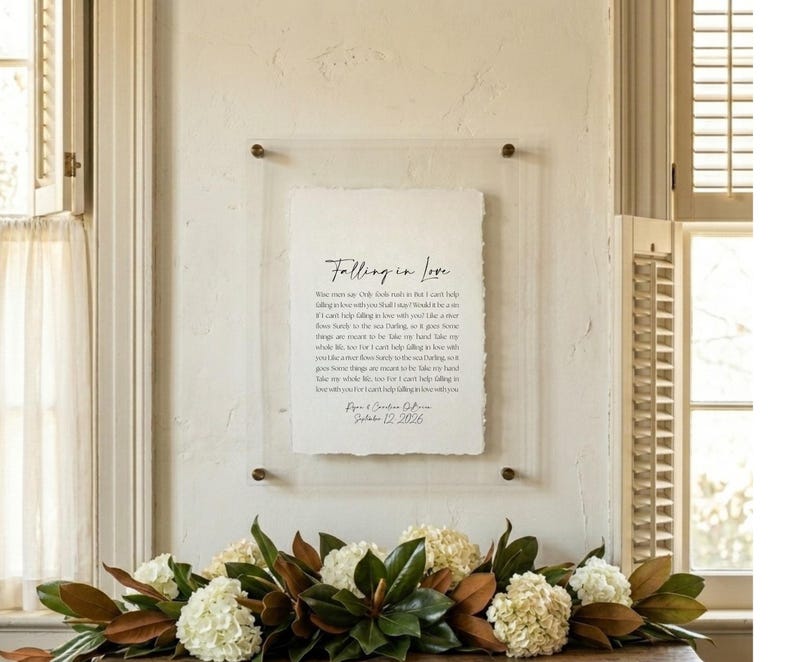 wedding song lyrics, framed song lyrics, cotton anniversary gift, first dance song, song lyric wall art, personalized song art, custom song print, 1st anniversary gift, paper anniversary, wedding gift unique, first anniversary gift for him, song lyric gift, cotton paper print