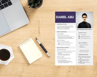 Software Developer Resume Template with Photo, Professional Modern Resume Template for Pages, Clean Modern Resume Template 2023, CV Template