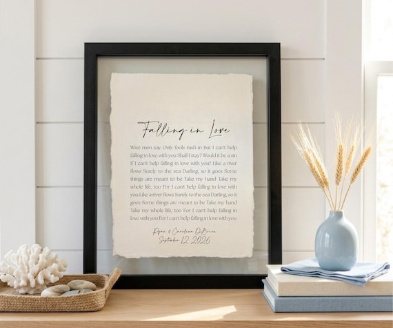 Wedding Song Print, Handmade Cotton Paper, First Anniversary Gift for Wife, Second Anniversary Gift for Wife