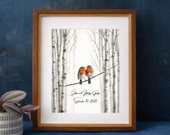 Personalized Anniversary Bird Print | Custom Couple Names & Date | Romantic Gift for Wife or Husband | Hummingbird, Robin, Blue Jay, Finch