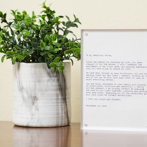 Regalo di anniversario di cotone per lui o lei, carta di cotone 5x7, macchina da scrivere, 2° anniversario personalizzato, testi di canzoni, carta di voto di matrimonio