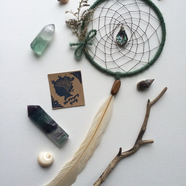 Abalone || Mermaid || Bohemian || Sage Green || 5" || Dreamcatcher || Wall Hanging