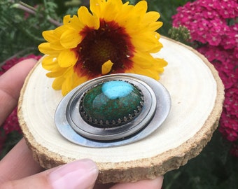 Vintage Glass Turquoise Cabochon Brooch Fashion Pin