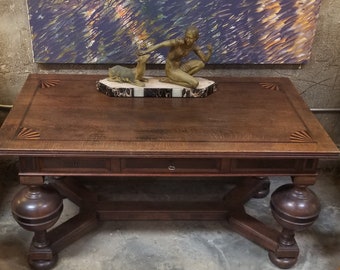 Antique Jacobean Oak Desk / Library Table Early 20th Century