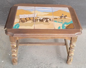 Vintage Western Cowboy Tile Top Side Table Circa. 1930's by Taylor Tile