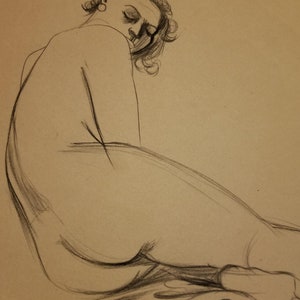 Nude Original Vintage Sketch by Herman Volz image 7