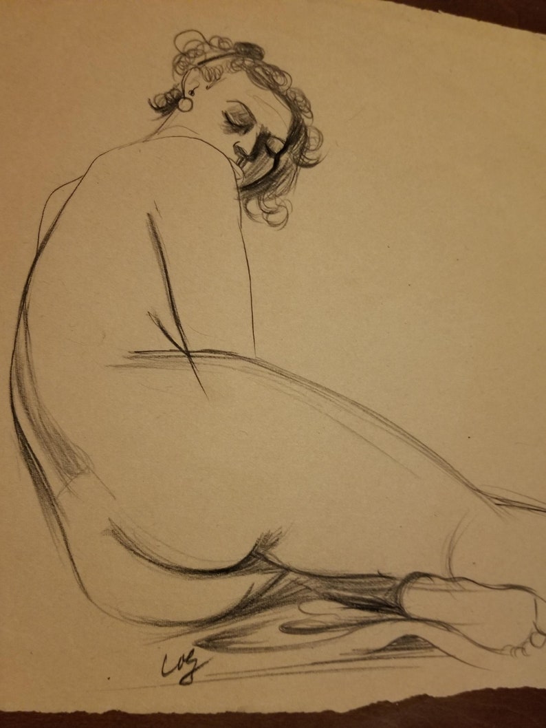 Nude Original Vintage Sketch by Herman Volz image 7