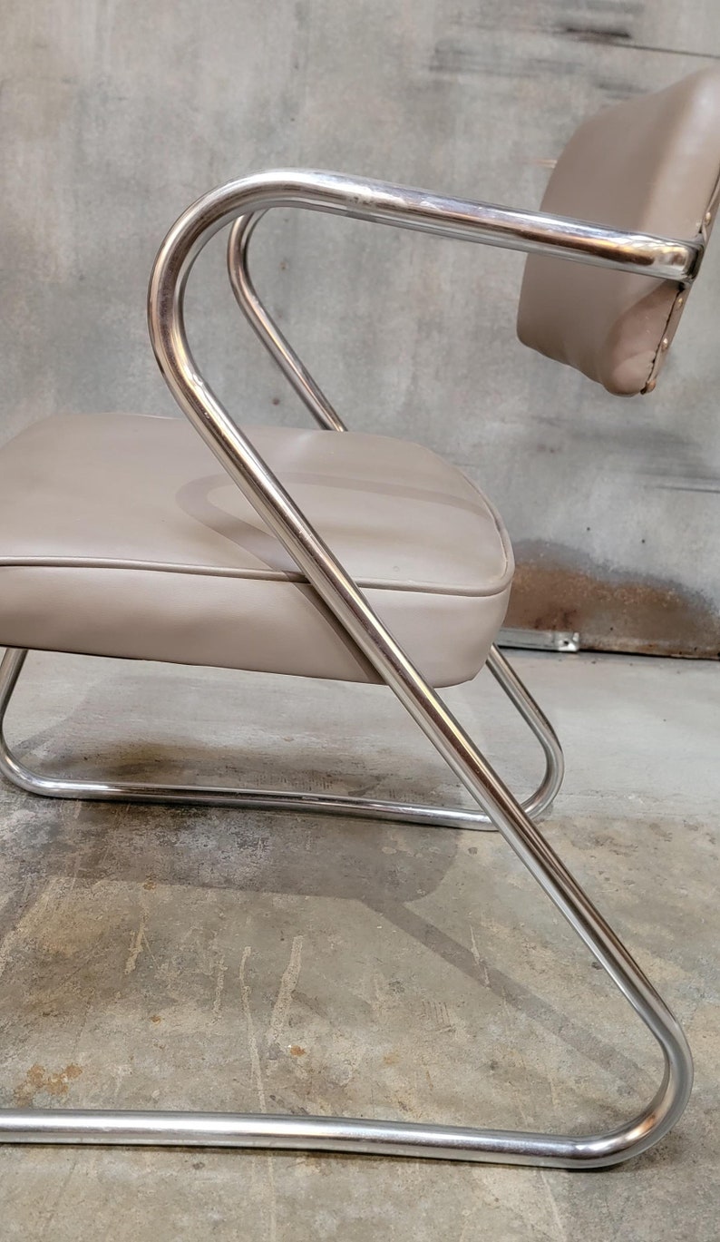 Pair of Mid-Century Modern 1950's Chrome Chairs in manner of Kem Weber image 6