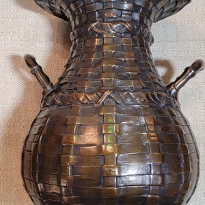 Bronze Basket Vase Weave Japanese Early 20th Century image 8