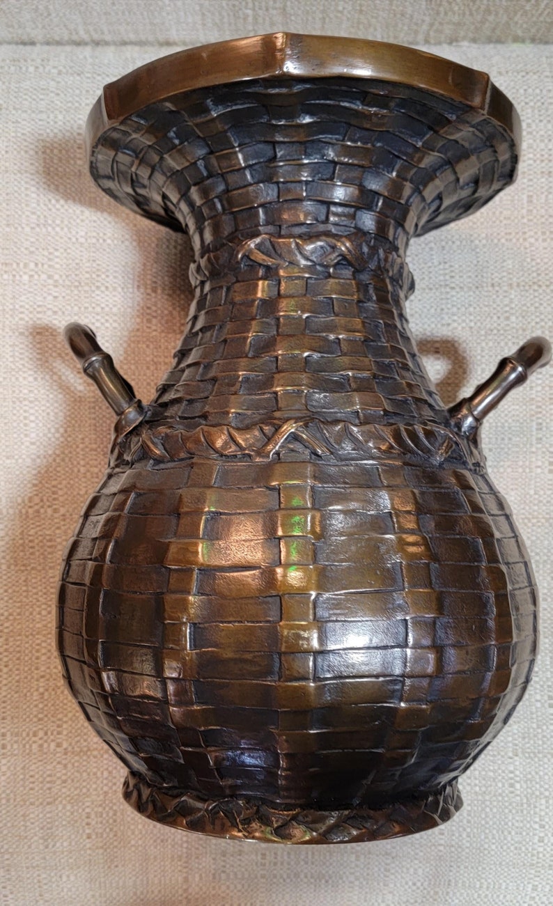 Bronze Basket Vase Weave Japanese Early 20th Century image 8