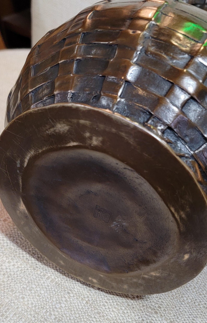Bronze Basket Vase Weave Japanese Early 20th Century image 6