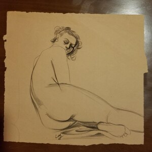 Nude Original Vintage Sketch by Herman Volz image 2
