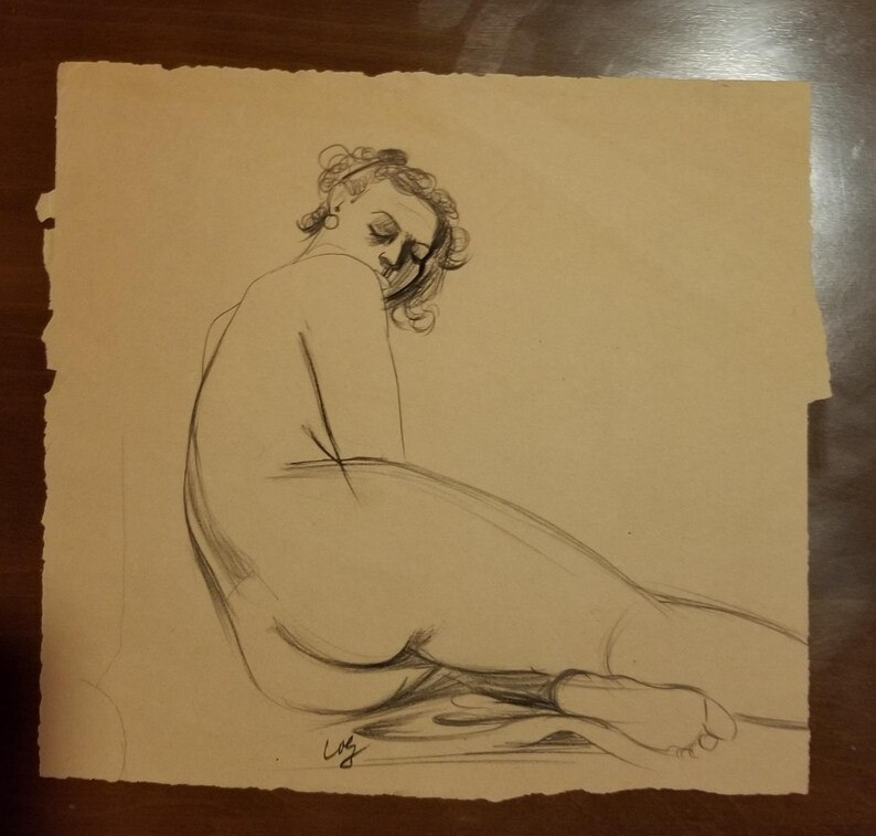 Nude Original Vintage Sketch by Herman Volz image 2