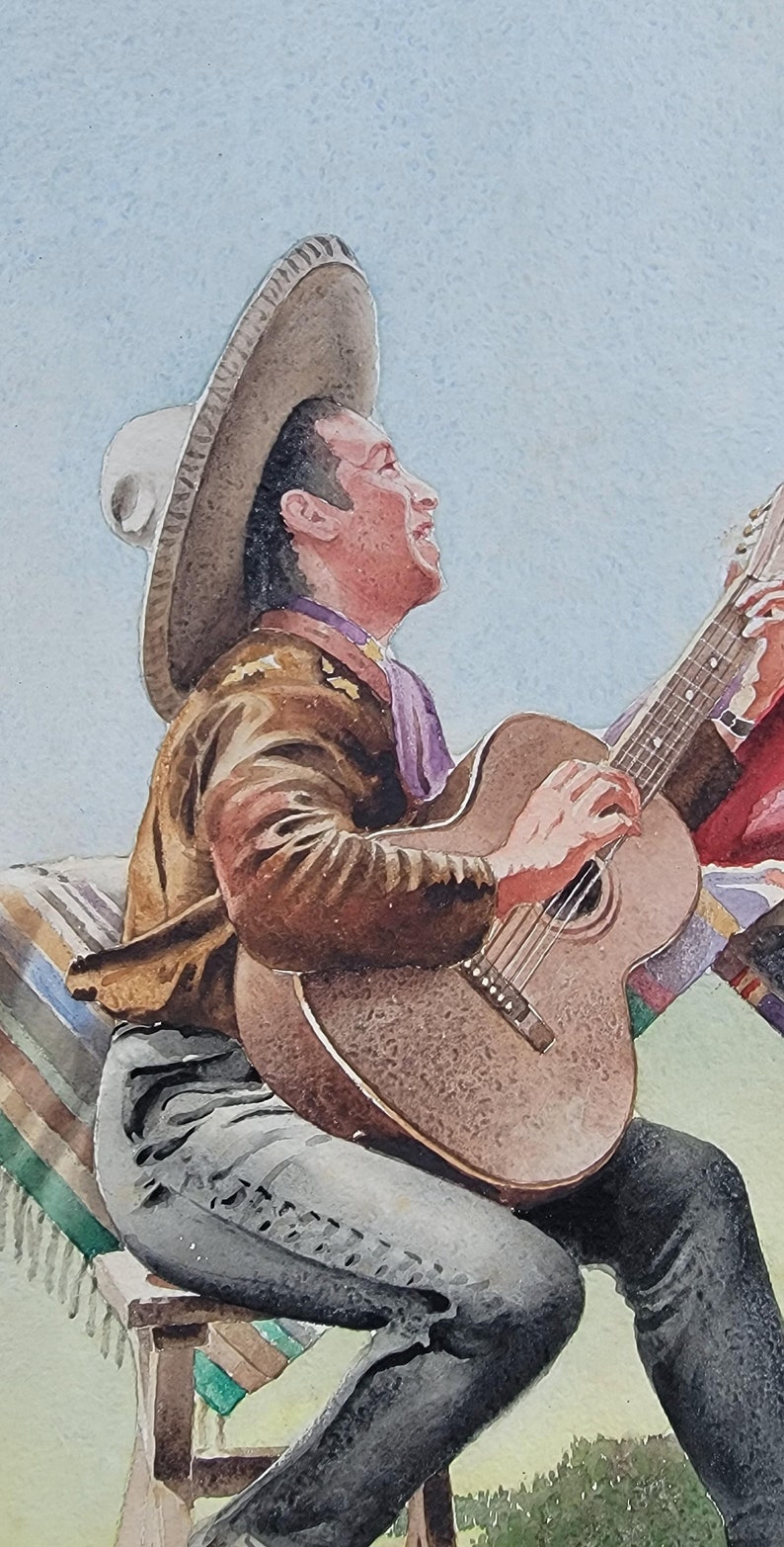 Vintage California Rancho Mexico Romantic Serenading Guitar Painting image 3