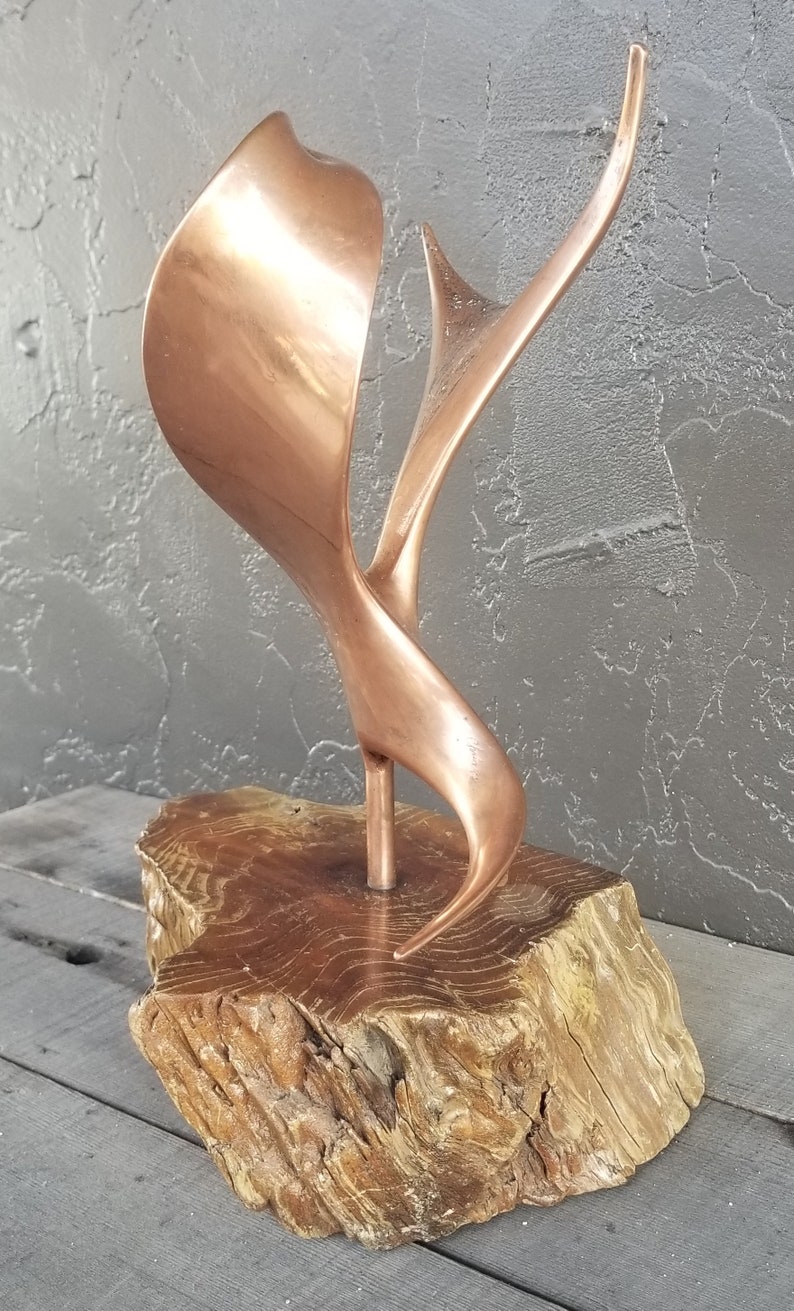 Vintage Copper Abstract Table Sculpture on Live Edge Mount image 2