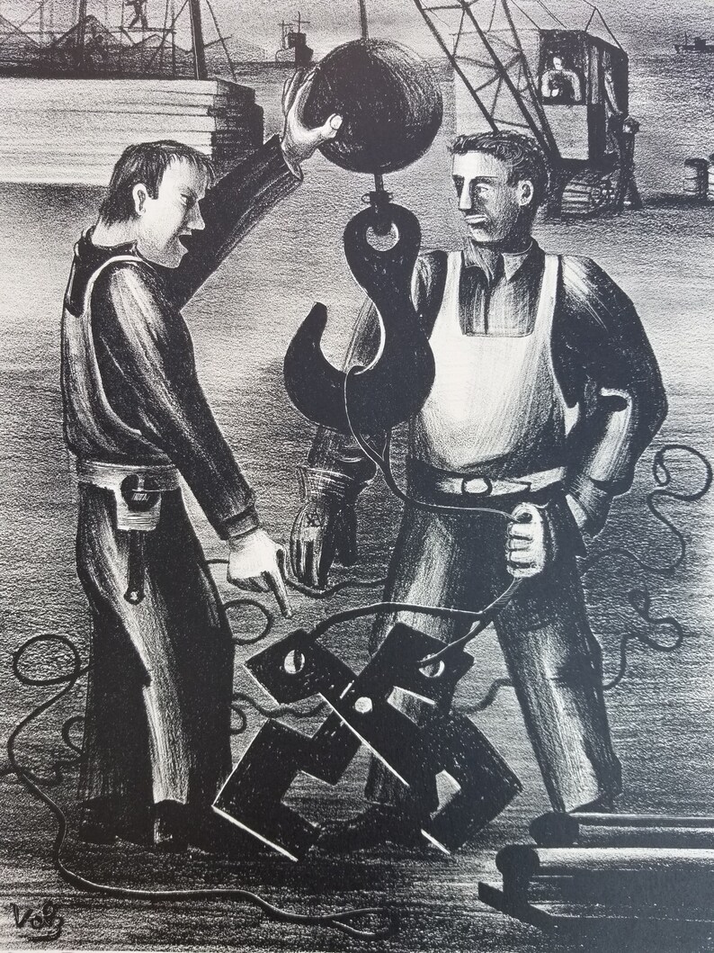 Mid-Century Modern Herman Roderick Volz The Argument Wpa & Modern Expressionist Artist Lithograph image 3