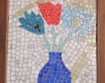 Vintage Tile Floral Mosaic Wall Hanging / Plaque