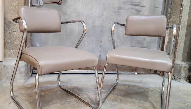 Pair of Mid-Century Modern 1950's Chrome Chairs in manner of Kem Weber image 2