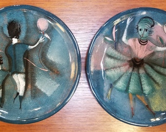 Mid-Century Modern Polia Pillin Pair Studio Pottery Plates