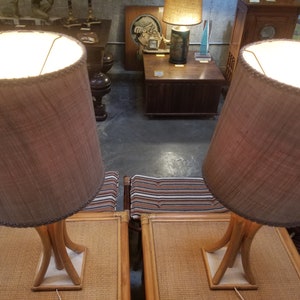 Pair Mid-Century Modern 1950's Bamboo / Rattan Table Lamps image 8