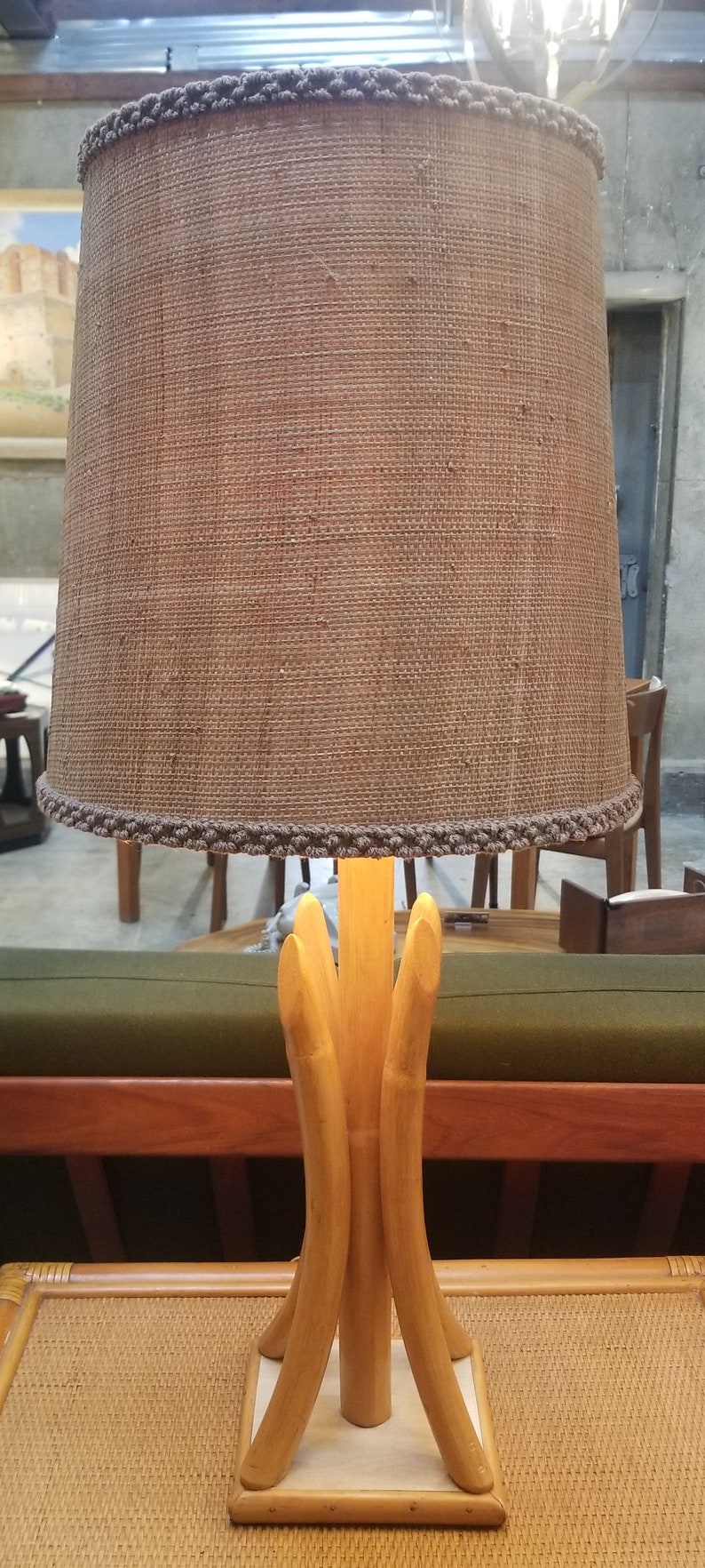 Pair Mid-Century Modern 1950's Bamboo / Rattan Table Lamps image 2