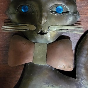 Metal Wall Sculpture Cat Copper & Brass Manner of Jere image 2