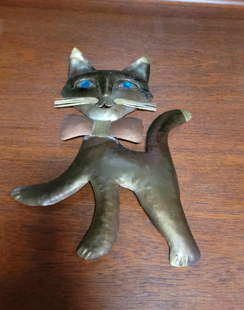 Metal Wall Sculpture Cat Copper & Brass Manner of Jere image 1