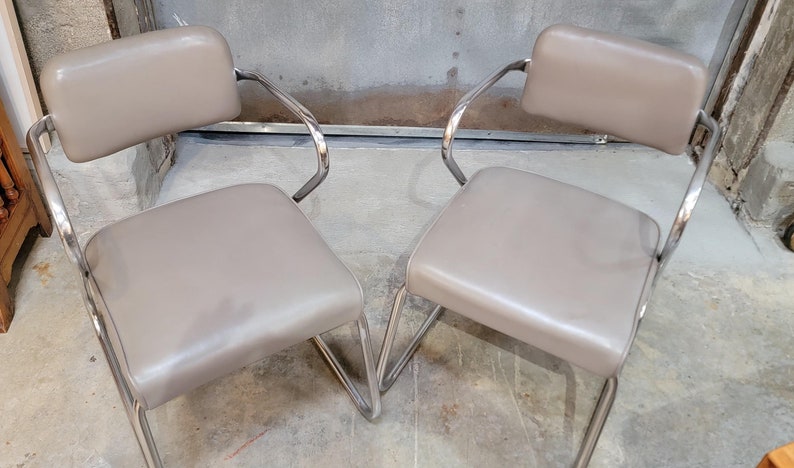 Pair of Mid-Century Modern 1950's Chrome Chairs in manner of Kem Weber image 4