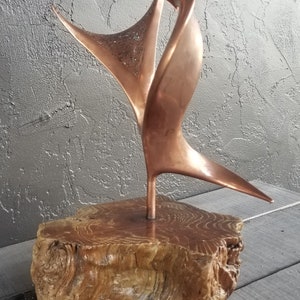Vintage Copper Abstract Table Sculpture on Live Edge Mount image 1