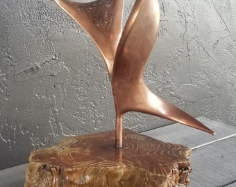 Vintage Copper Abstract Table Sculpture on Live Edge Mount