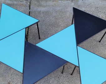 Mid-Century Modern Triangular Iron Side / End / Coffee Tables
