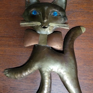 Metal Wall Sculpture Cat Copper & Brass Manner of Jere image 5