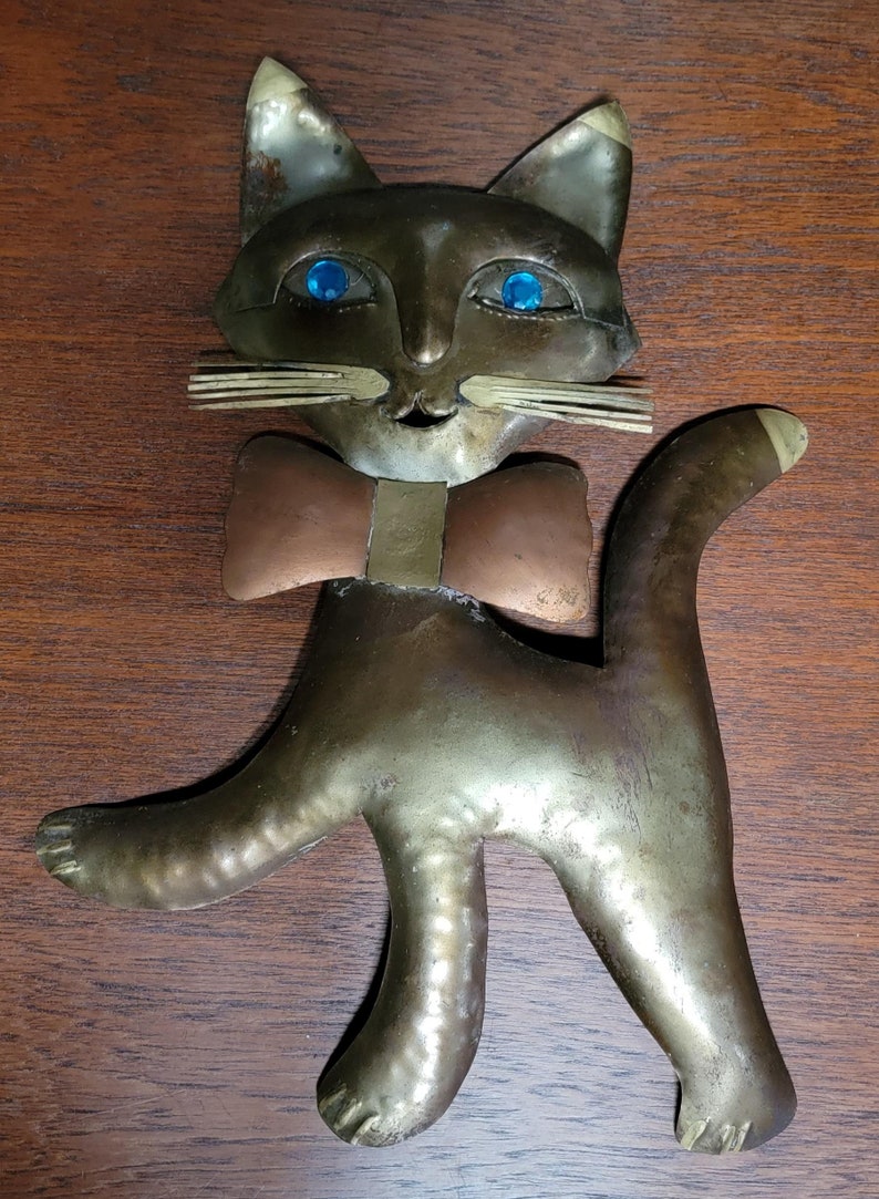 Metal Wall Sculpture Cat Copper & Brass Manner of Jere image 5