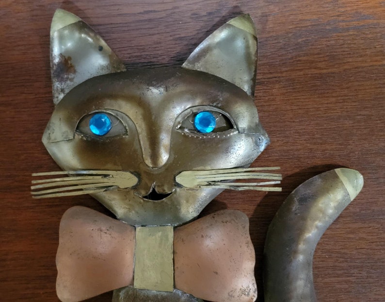 Metal Wall Sculpture Cat Copper & Brass Manner of Jere image 3