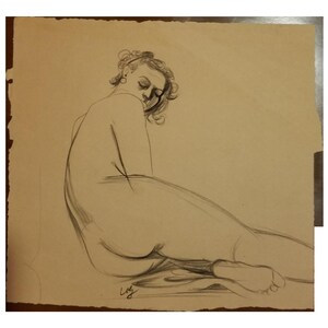 Nude Original Vintage Sketch by Herman Volz image 1