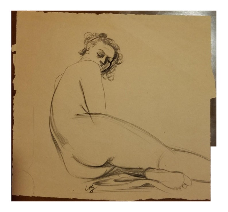 Nude Original Vintage Sketch by Herman Volz image 1