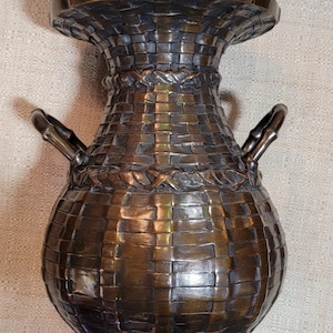 Bronze Basket Vase Weave Japanese Early 20th Century image 1